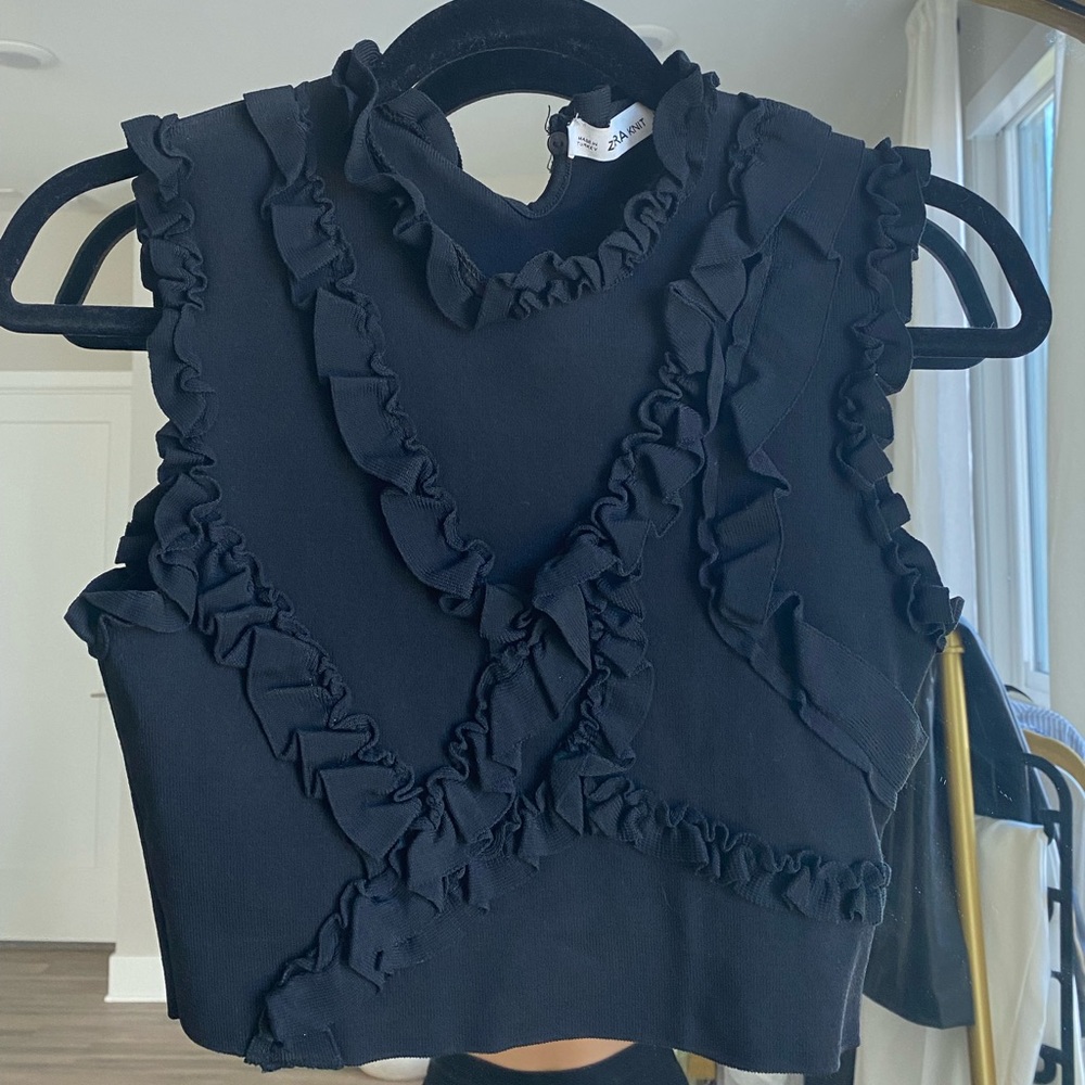Zara Black Sleeveless Ruffle Top